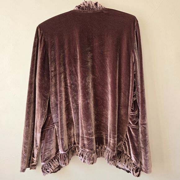 Sahalie Purple Velvet Open Front Cardigan Ruffle Seam Long Sleeved Fairy Boho M - Picture 2 of 7